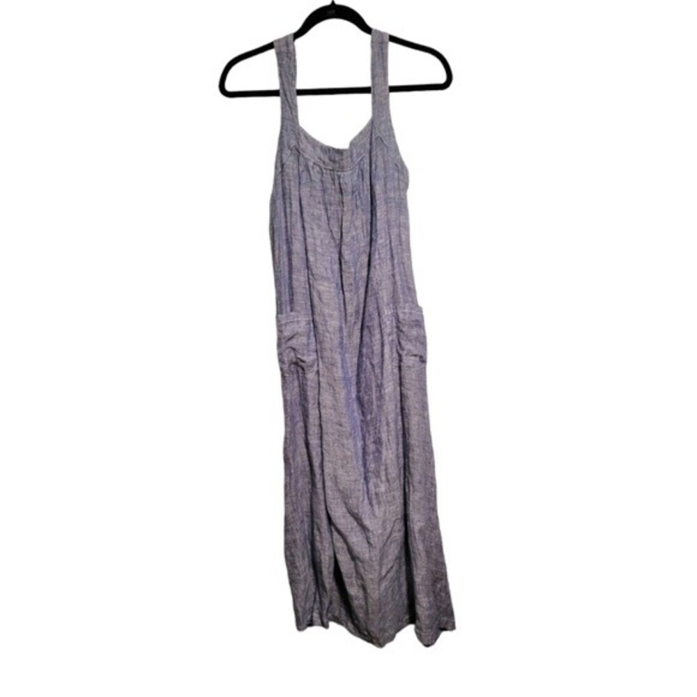 CP Shades Blue 100% Linen Sleeveless Midi Dress XS Lagenlook
